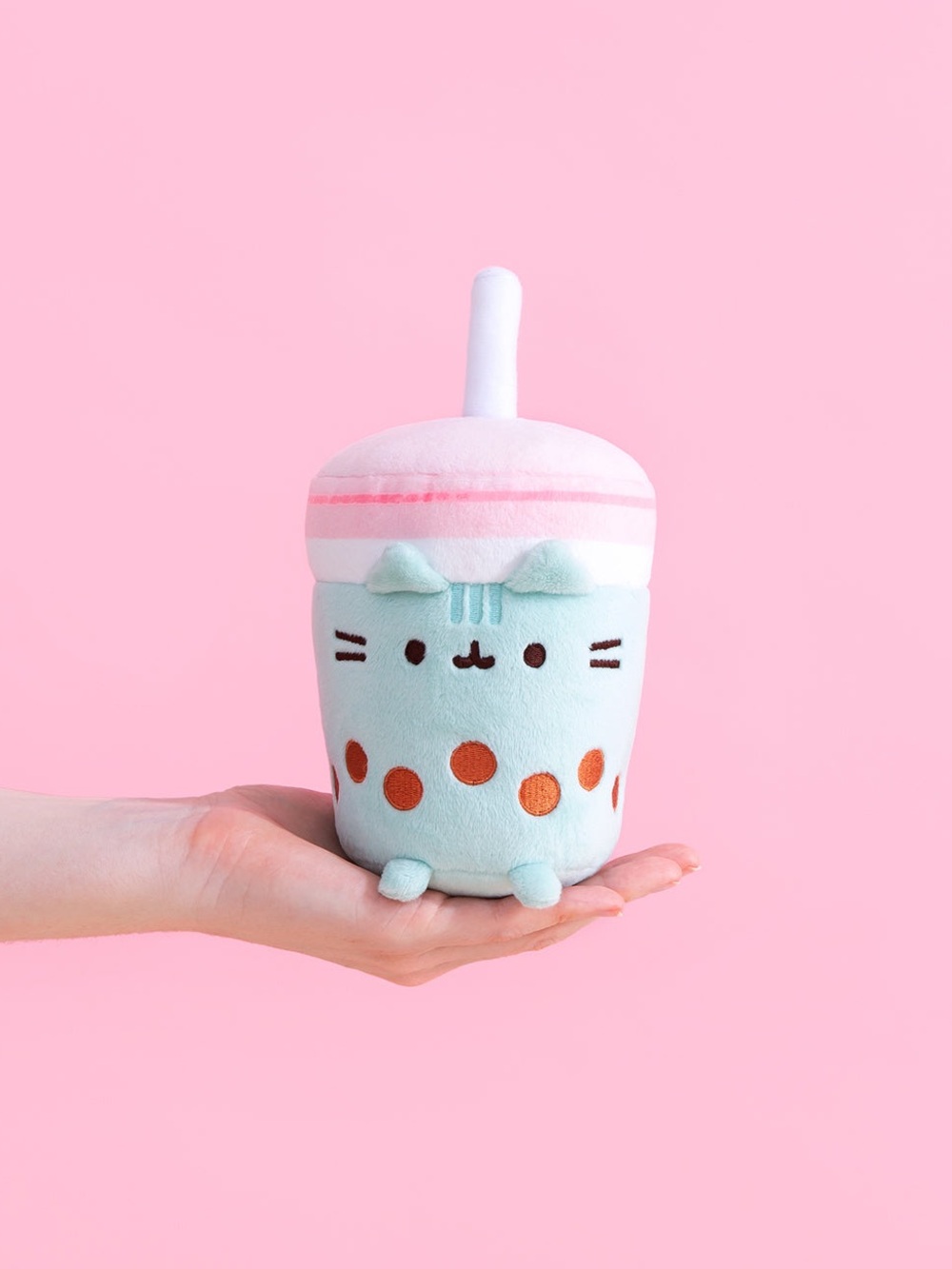 Pusheen Mint Bubble Tea Plush with Pink Lid and Orange Boba - Picture 4 of 4
